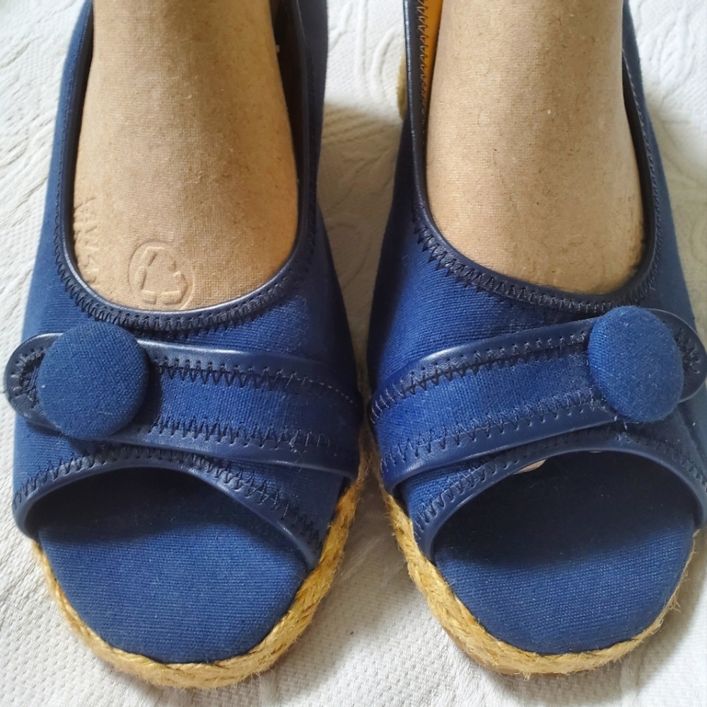 NWOT Navy Peep Toe Wedges - 11 W